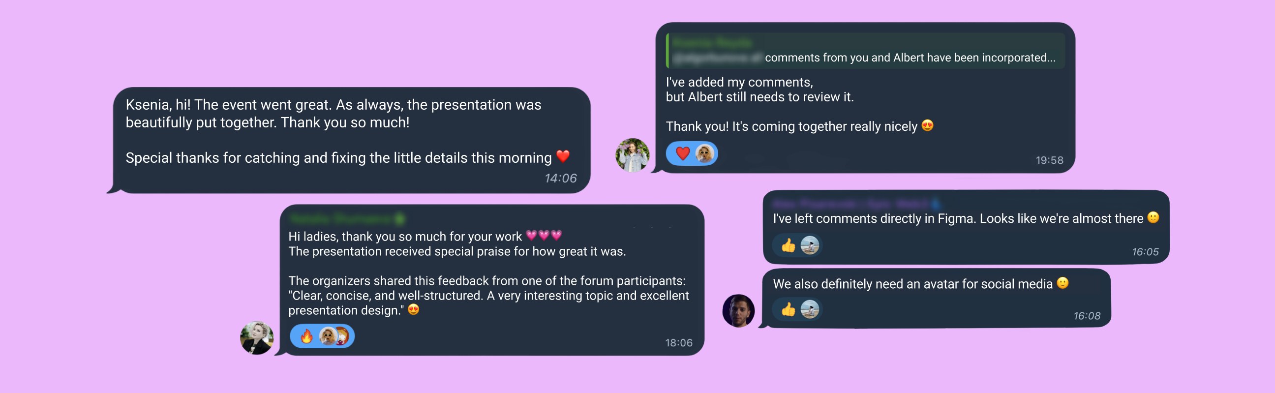 Client messages: praise for event presentations