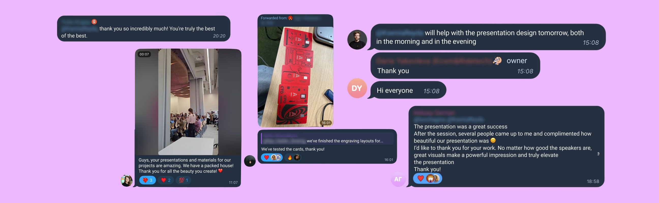 Client messages: thanks for presentations and visuals